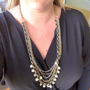 LOFT Silver Gold Pearl Multistrand Necklace